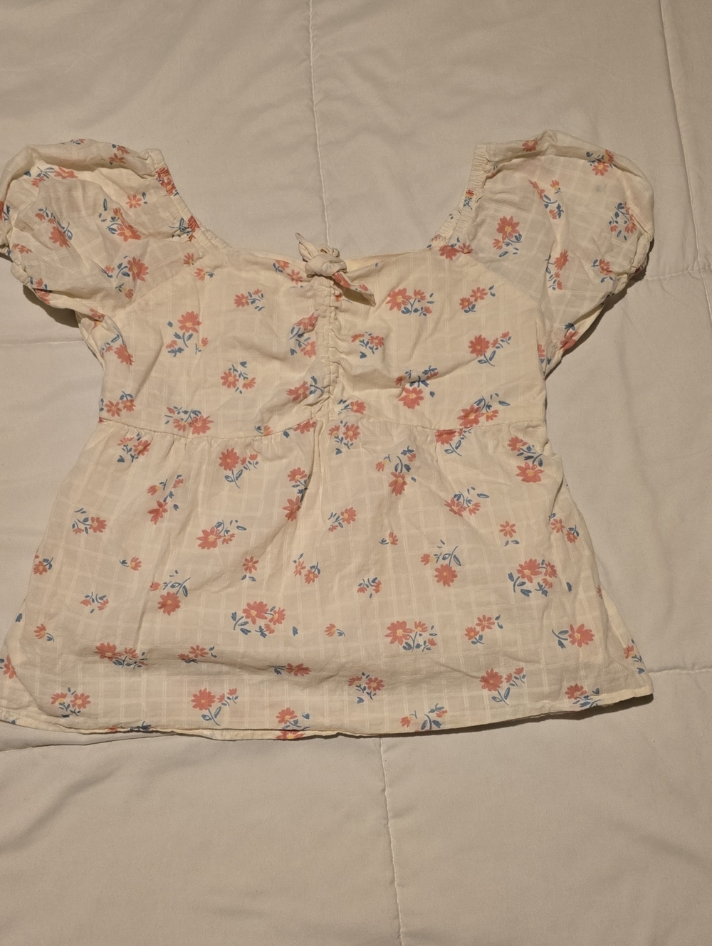 wonder nation Cream Floral Blouse with Pink and Blue Accents
